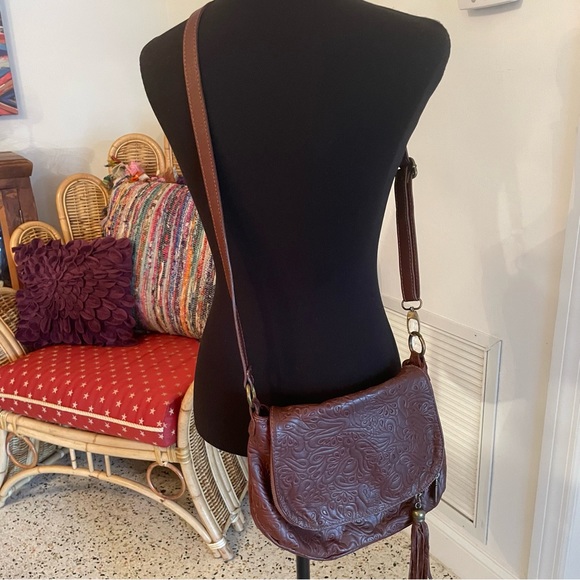 BORSE IN PELLE BOHEMIAN Brown Tooled Leather Crossbody Handbag! Great condition! - Picture 3 of 12